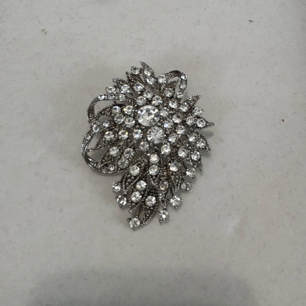 Elegant Silver Crystal Brooch